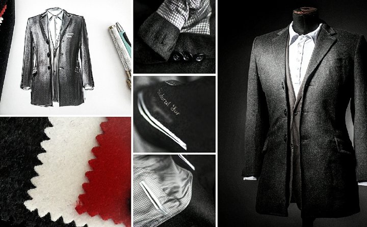 Design, fabrics and finished grey jacket